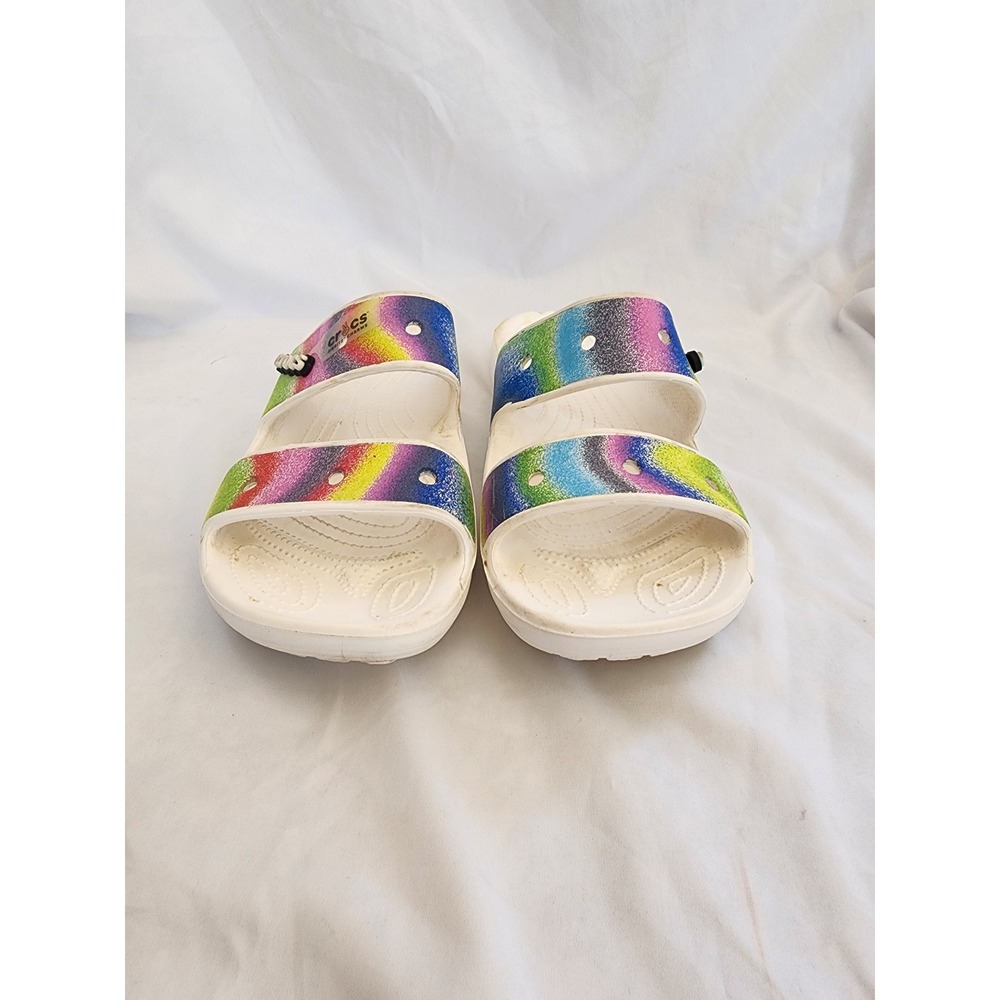 Crocs Classic Sandal Rainbow Glitter Slides Womens 10 Mens 8 White Multi Color - Picture 3 of 9